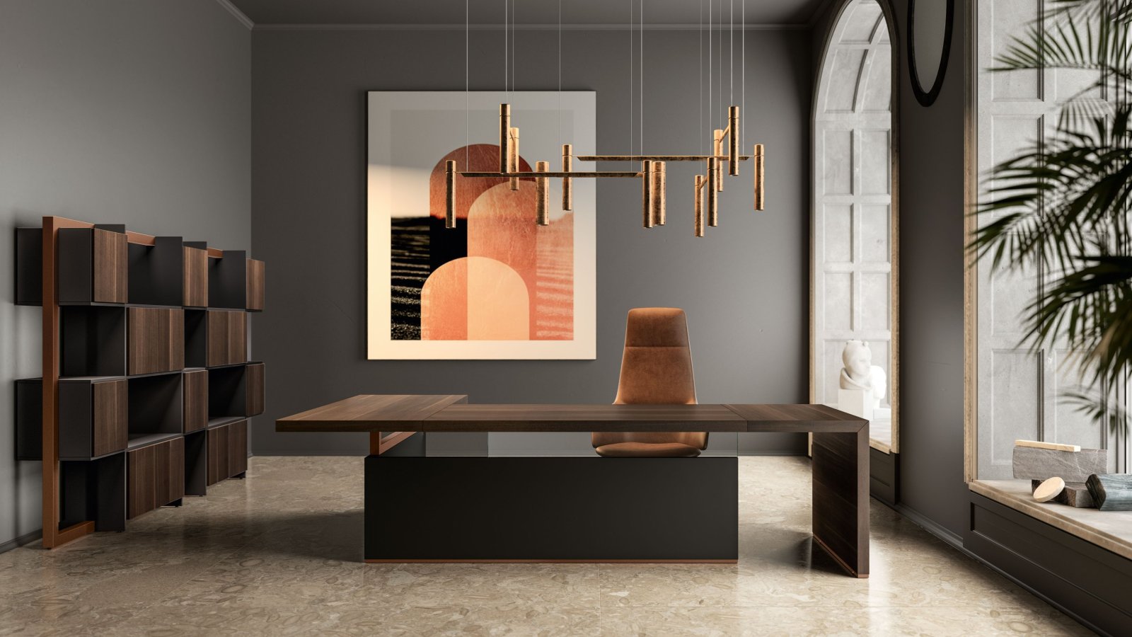 Executive desk Bold58 Leaven by About Office with service cabinet and glass element