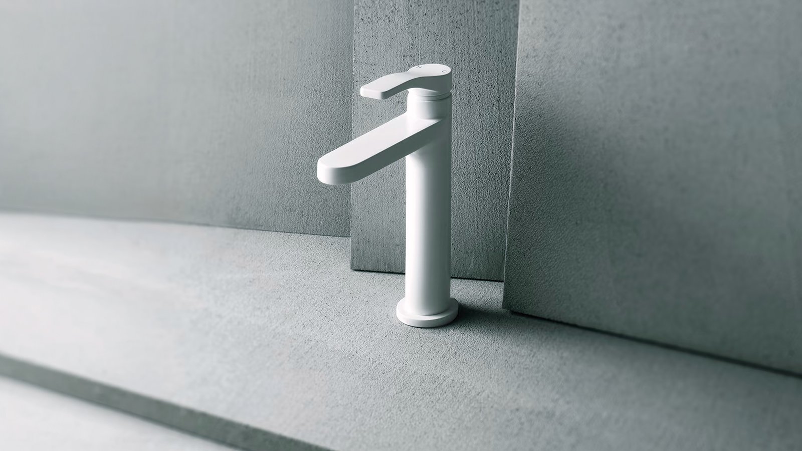 AL/23 single-hole basin mixer by Fantini in chrome against a slab of grey concrete
