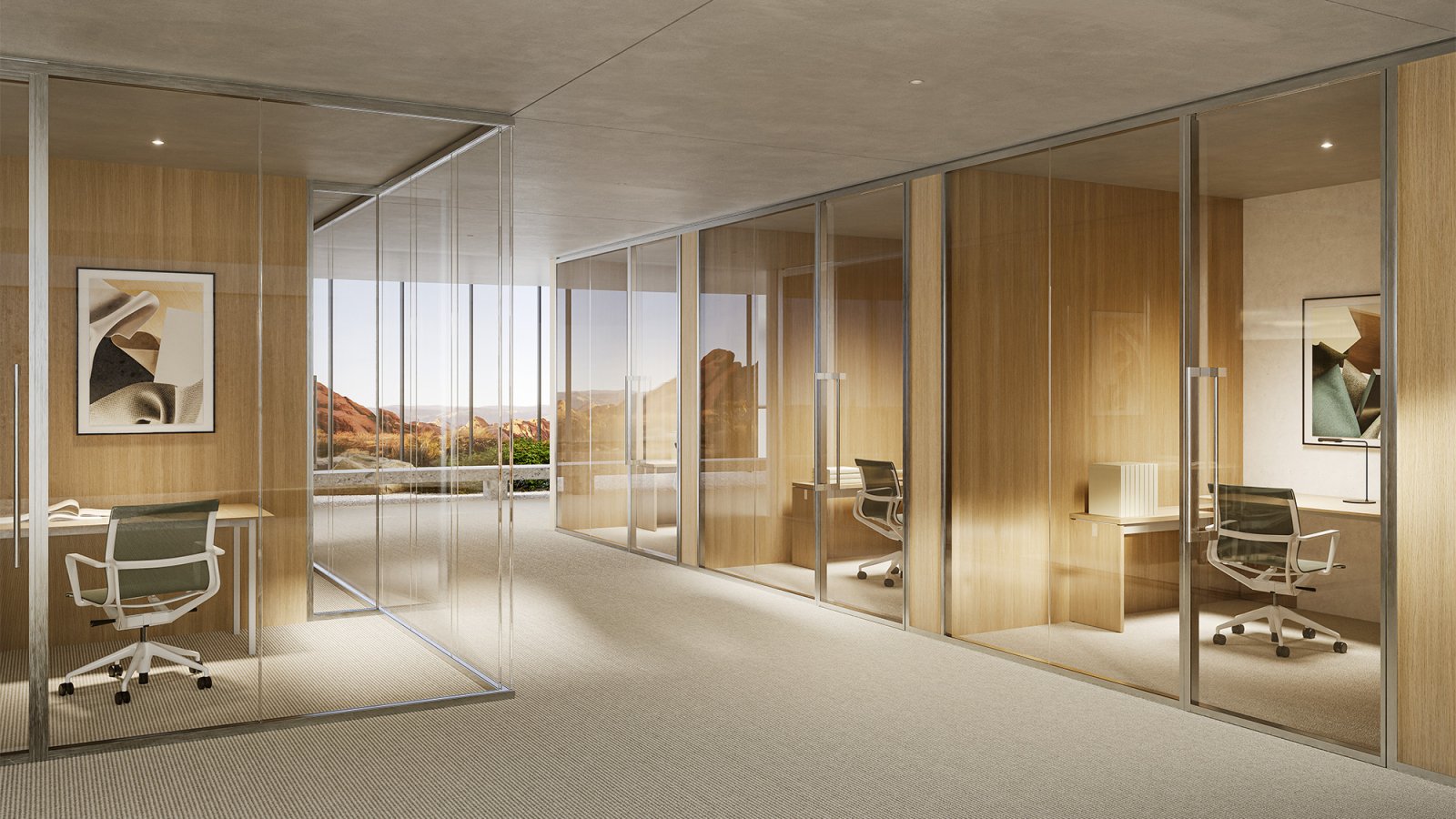 Slender office partition wall by Citterio with aluminium profiles