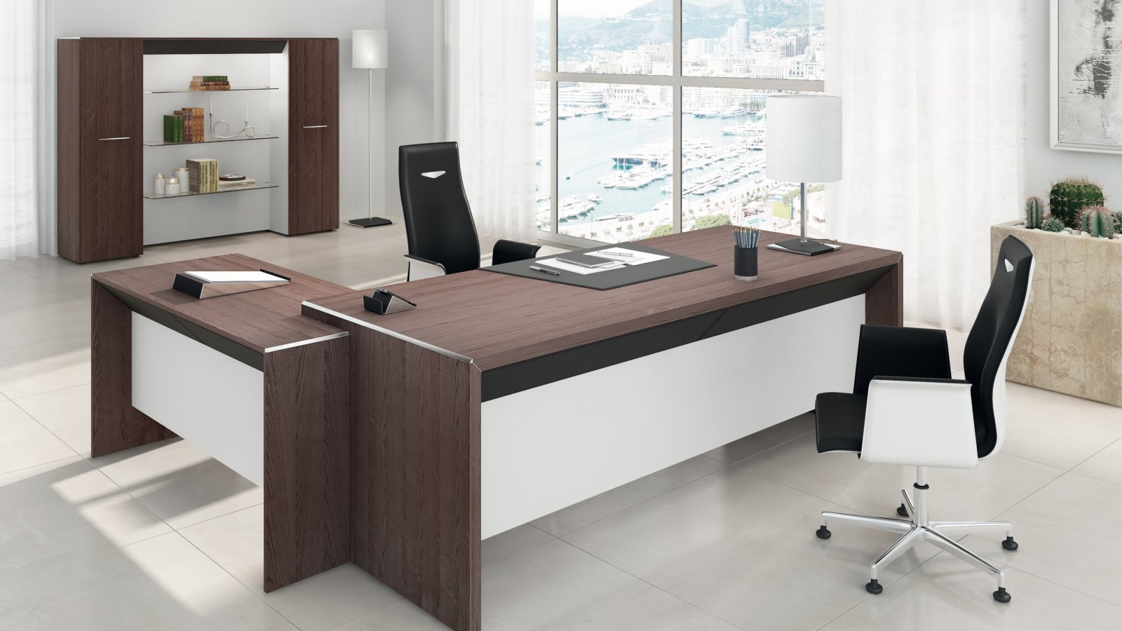 Office workstation Attiva by Codutti with panelled sides in corda dyed ash