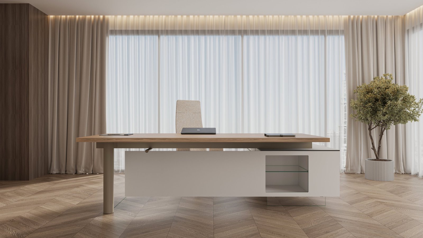 Modern executive desk Cloud by Codutti with tempered glass top