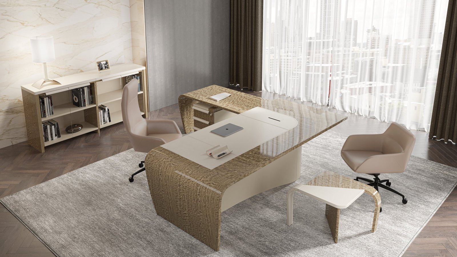 Designer office desk Mithos by Codutti seen from three quarters