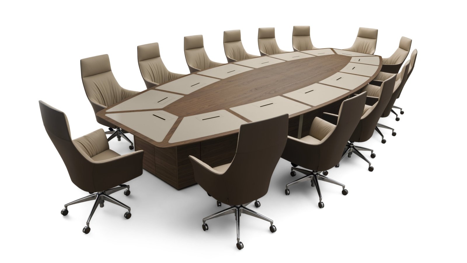 Corniche conference table by i4Mariani in veined black walnut