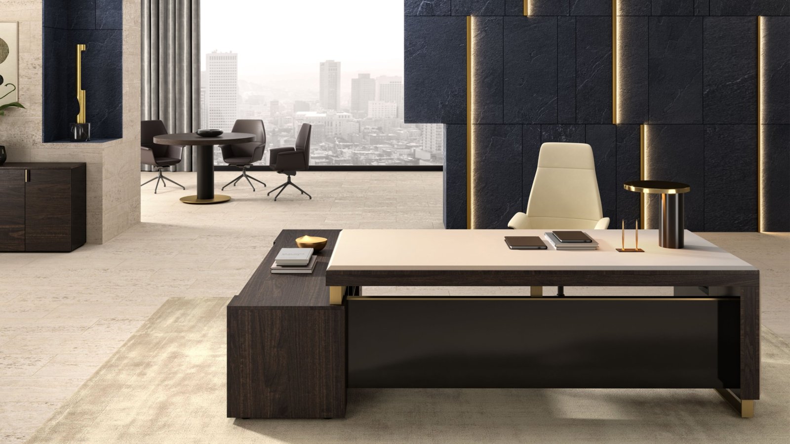 Modern executive desk I Rovereschi by Della Rovere, Bellagio version in smoked walnut