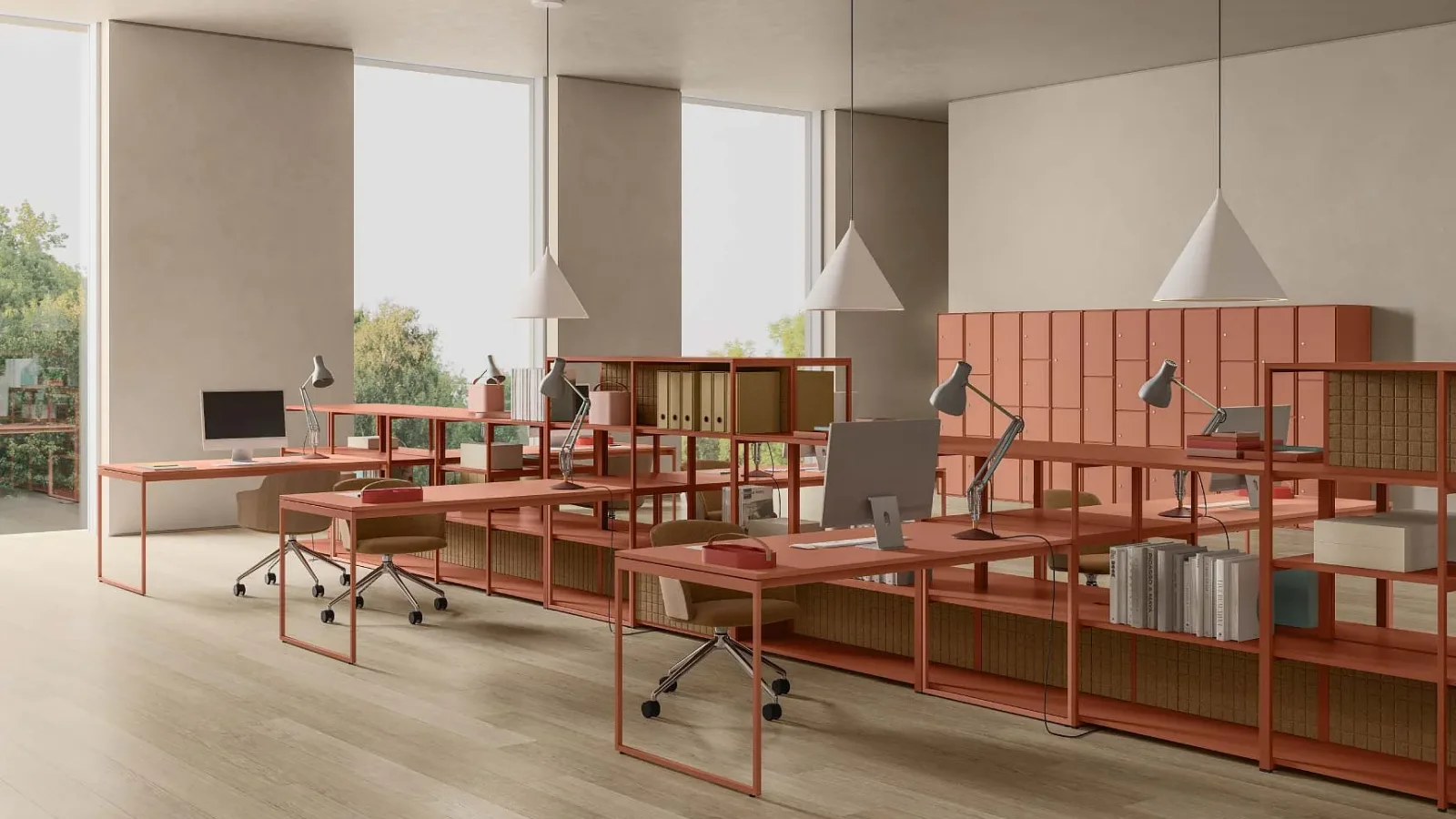 Line System shelving by Dieffebi in a collaborative office