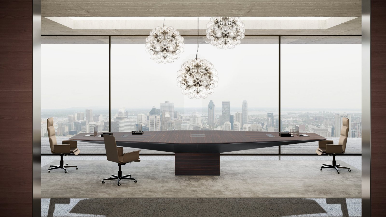 Euclideo conference table by i4Mariani with saddle leather top
