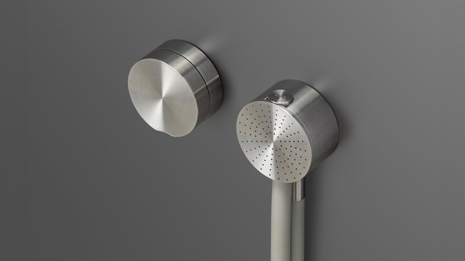 Giotto by Cea Design wall-mounted mixer in satin stainless steel