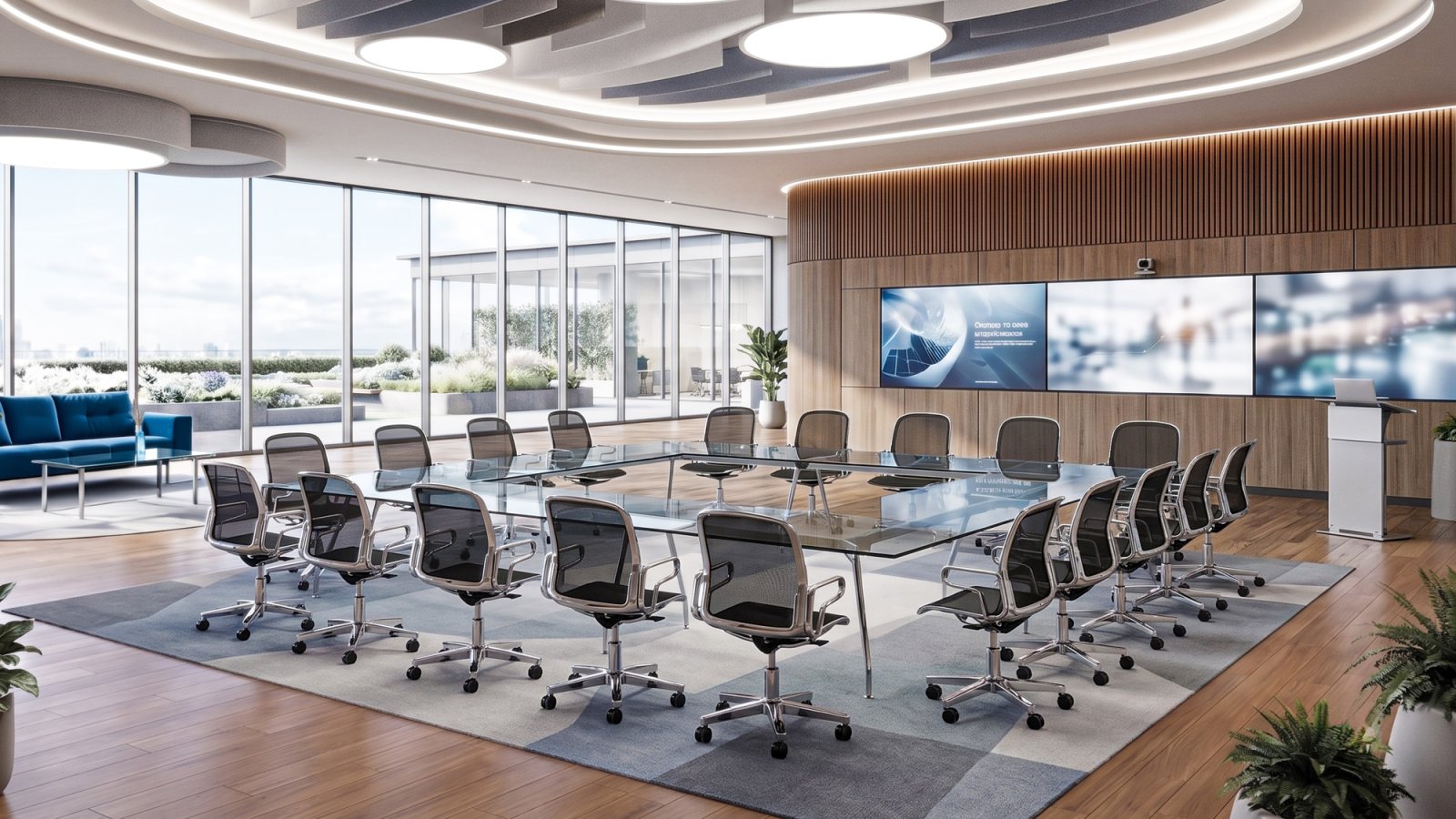 UniTable conference table by ICF with veneer top and polished aluminium base