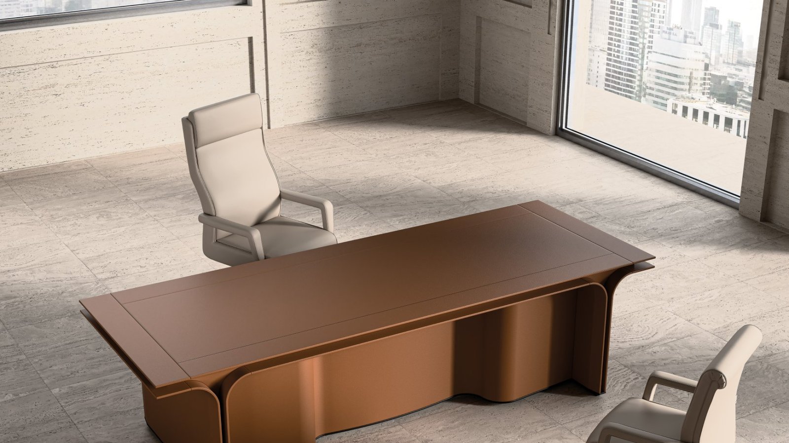 Classic executive desk Jazz Ray by Mascheroni with leather-clad top and drawers
