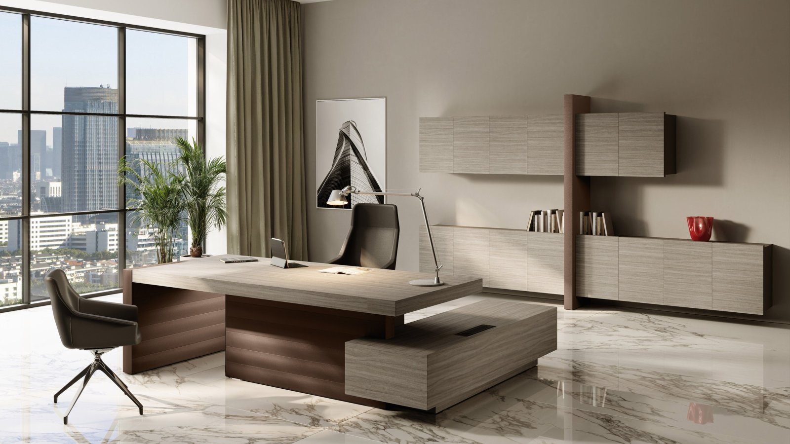 Jera Las Mobili executive desk with 90 mm top and upholstered structural panels