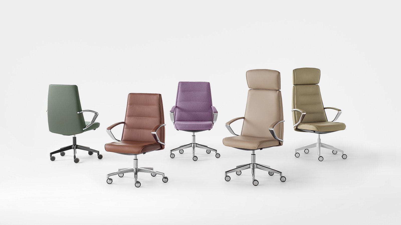 Klivia by Kastel, high-back executive office chair in taupe faux leather at a large desk