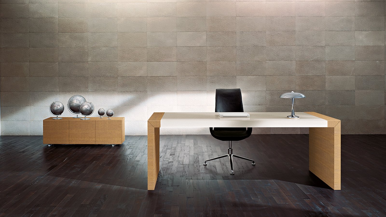 Designer office desk Kyo by Martex with structural cabinet