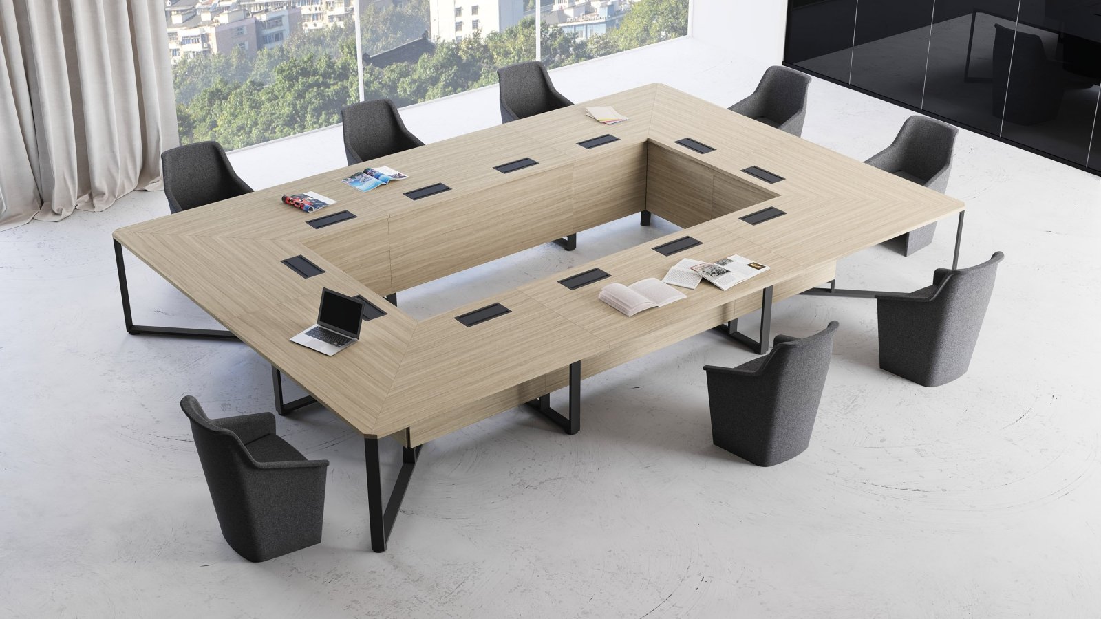Meeting room furnished with I-Meet table, credenza and lectern by Las Mobili