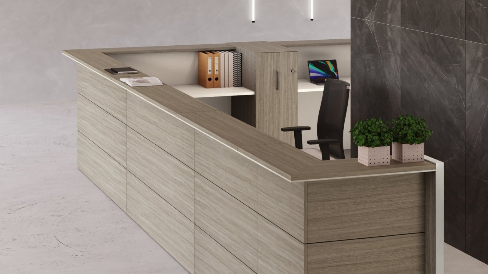 Nice reception counter welcoming visitors in a corporate lobby in London