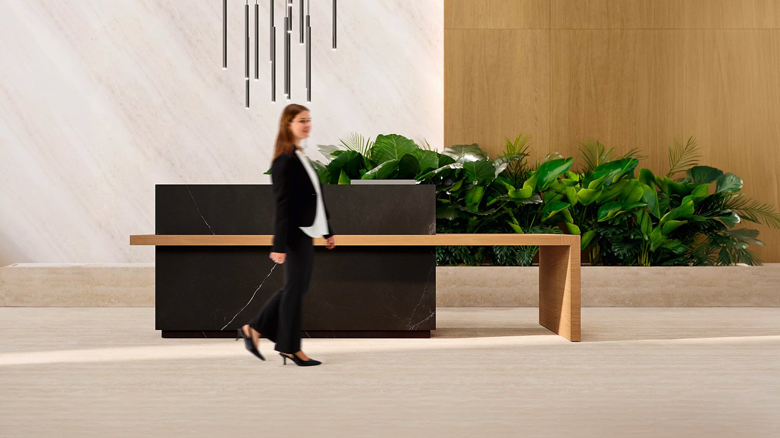 Reception desks Kyo by Martex with thick veneered top