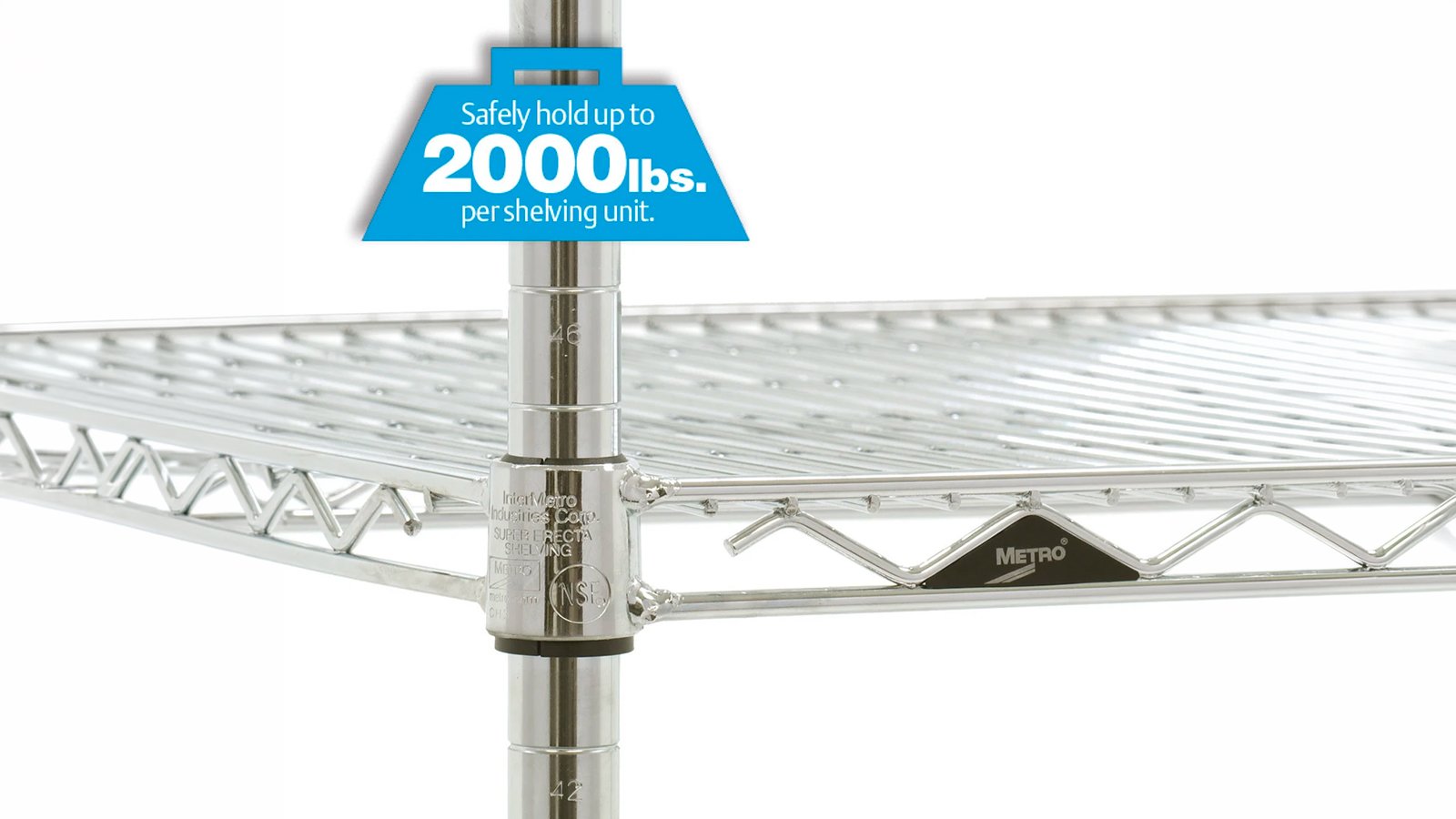 Super Erecta wire shelving unit by Metro in chrome with adjustable shelves