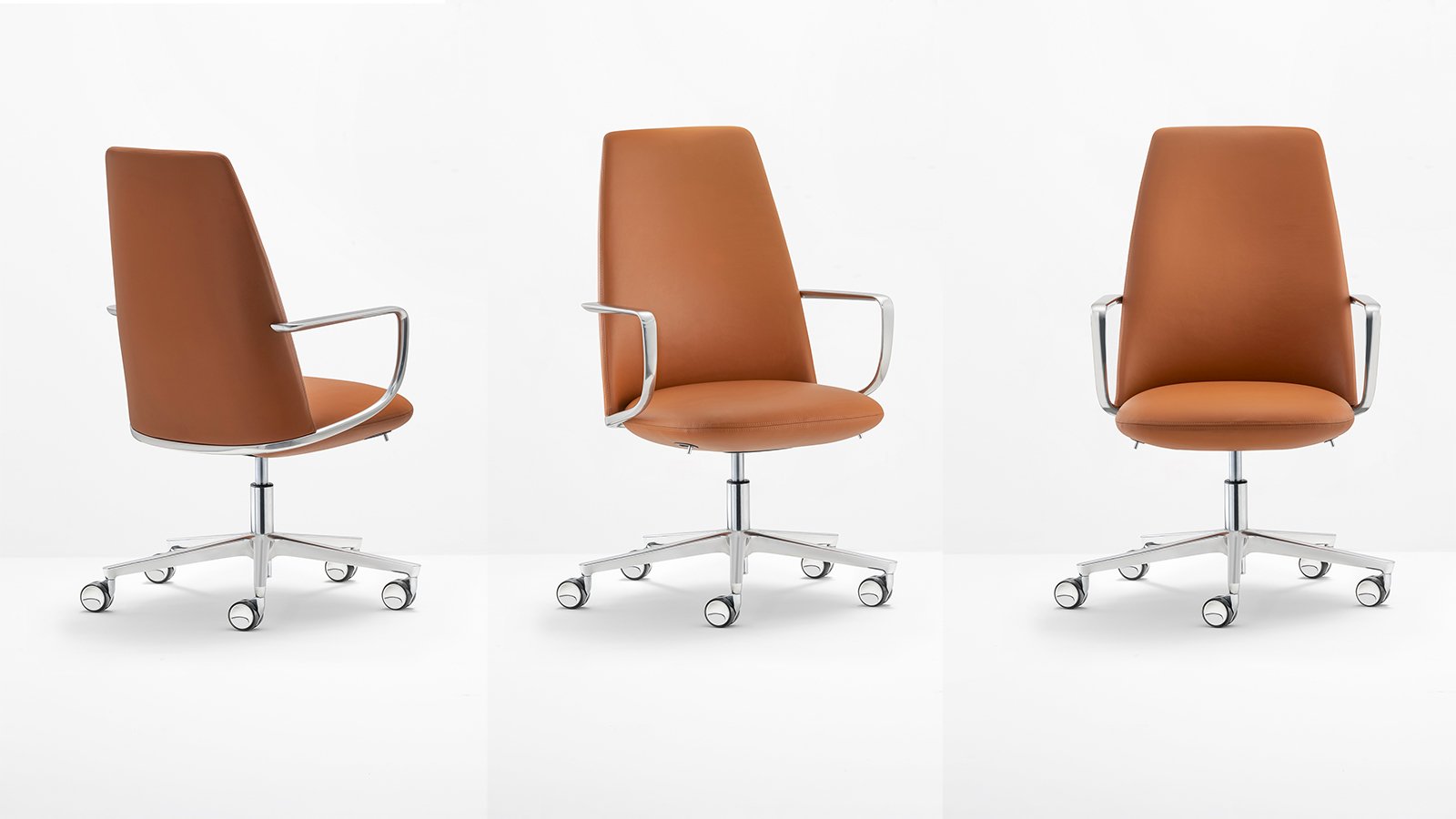 Elinor 3755 high-back executive chair by Pedrali on a polished aluminium base