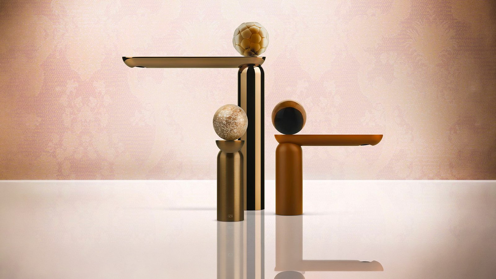 Perle three-hole basin mixer by Gessi with two different pearls