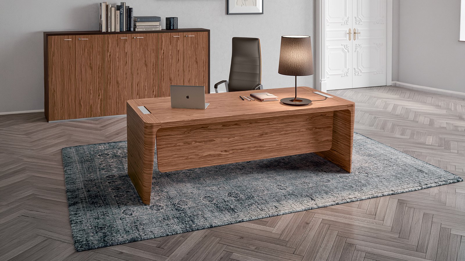 Modern executive desk X10 by Quadrifoglio in striped ebony