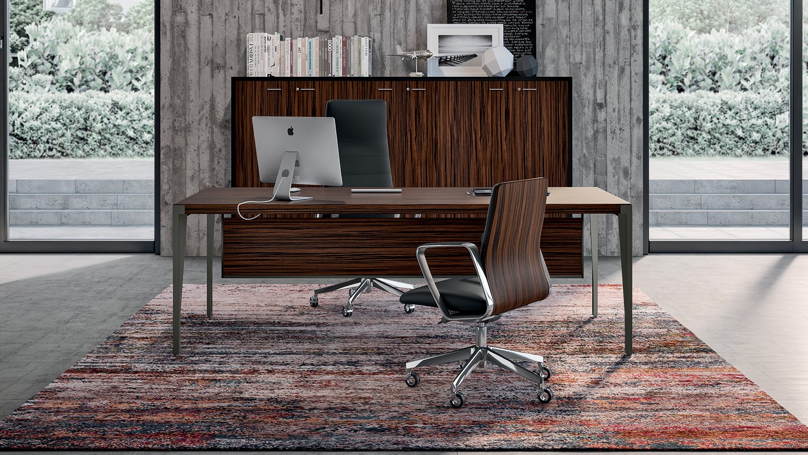 X9 executive desk by Quadrifoglio with right-hand return and multi-purpose box