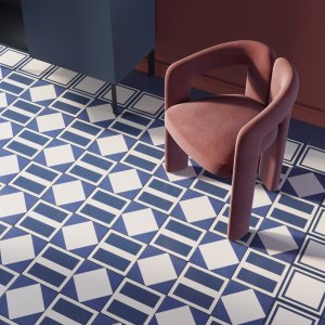 Square Blue pattern tile from Mattonelle Margherita by Mutina