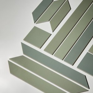 Close-up of the fifteen-shade variation in Mews Pigeon glazed stoneware