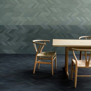 Short chevron Mews tiles in Ink forming a double herringbone