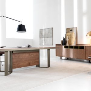 Lloyd executive desk by IVM in Canaletto Walnut on aluminium loop frames
