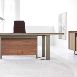 Lloyd desk with central modesty panel matching the top finish