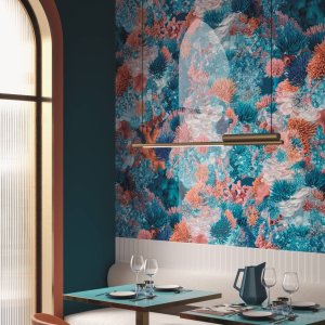 Reception wall in Paper41 Lux behind a contract desk