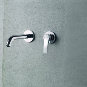 AL/23 basin mixer with the extended spout reaching over a countertop basin