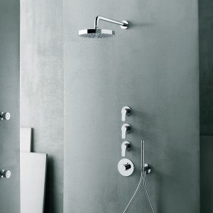 Three-hole AL/23 basin mixer in chrome with two handles