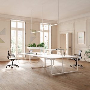 Organic-shaped shelf above the Itube worktop