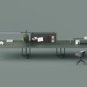 Curved tubular steel leg of the Itube bench desk