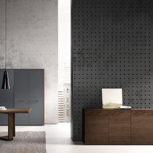 Square Arche meeting table on pale oak portal legs