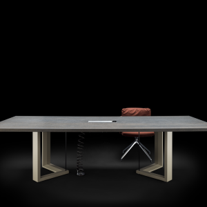 Leather runner set into an Arche meeting top
