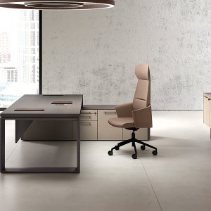Arche executive desk by Bralco with oak top and mitred perimeter frame