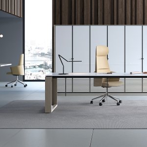 Concealed storage compartment in the Arche desktop with phone and papers