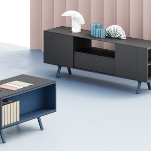 Oval steel leg of the Lay desk with ABS levelling foot