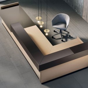 Toki modular reception counter by Archiutti in a corporate lobby