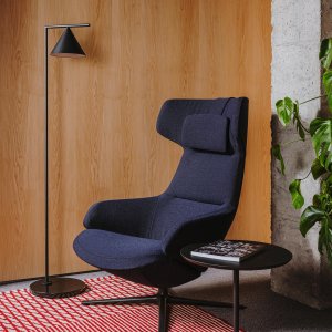 Fabric upholstery on the lounge chair