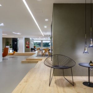 Leaf lounge chair by Arper beside a low H 50 cm table