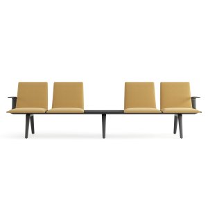 Three-unit Pausit bench with a central table in a hotel lobby