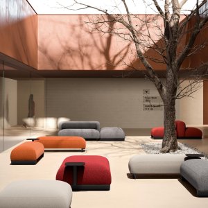 Ralik bench cushion with disc and cord fixing