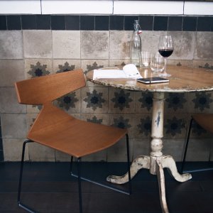 Hotel lounge furnished with Saya chairs by Arper