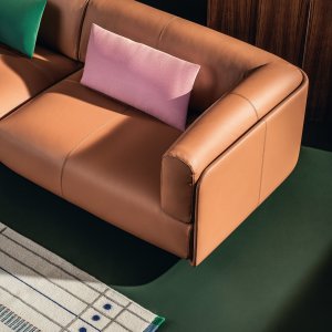 Leather upholstery on the outer shell of the Shaal sofa