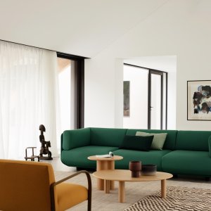 Rear view of the continuous shell of the Arper Shaal sofa