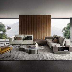 Side bookcase of Asso in titanium steel and saddle leather, 105 by 22 cm