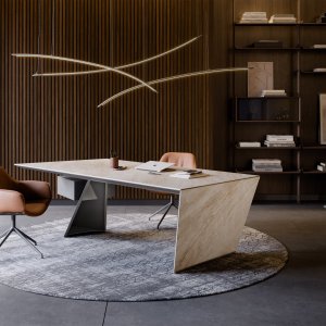 Nasdaq designer desk by Cattelan Italia with the steel leg on a diagonal