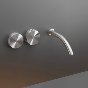 Giotto three-hole basin set in brushed stainless steel